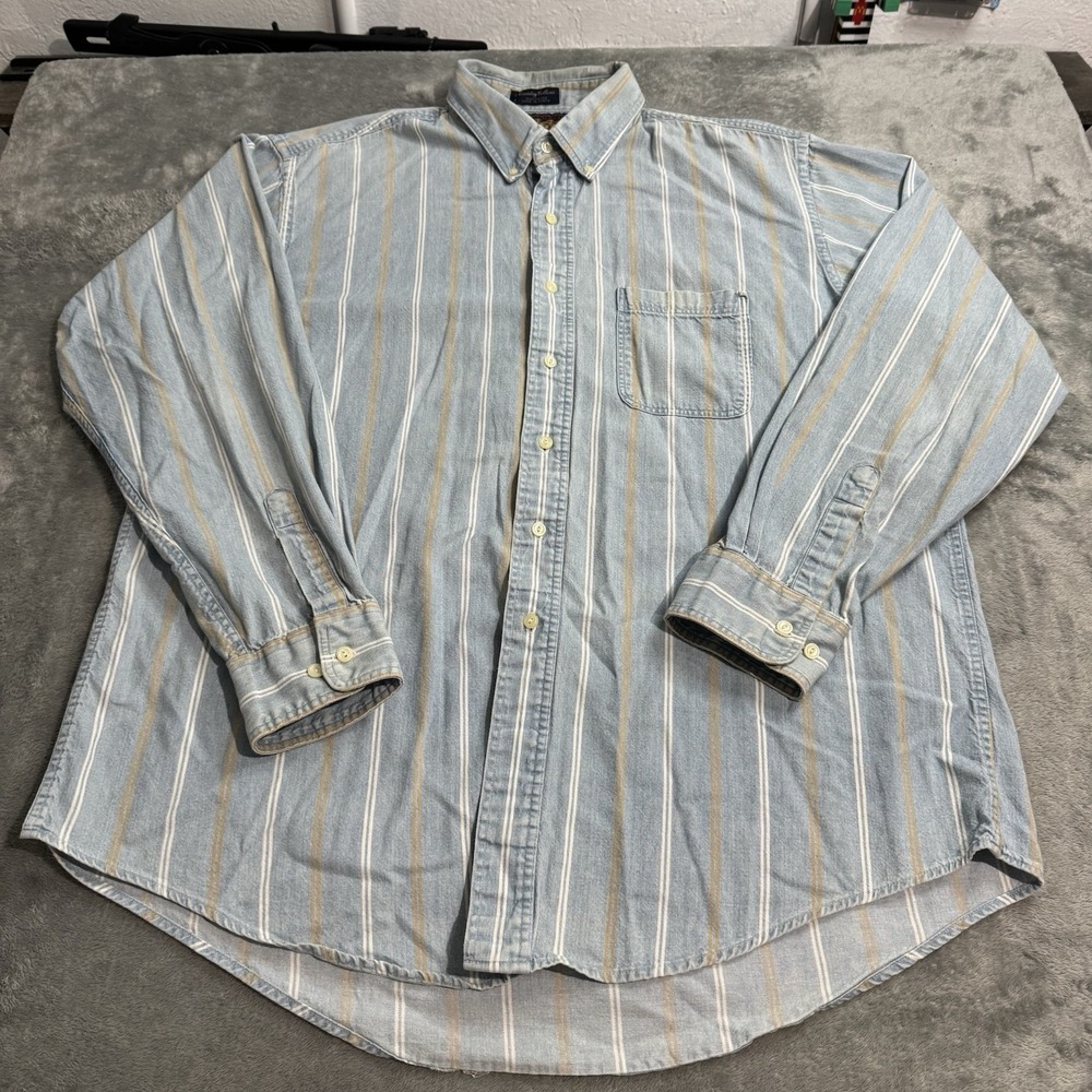 VTG Chaps Ralph‎ Lauren Striped Workwear Shirt Mens 17 34-35 Country Cottons